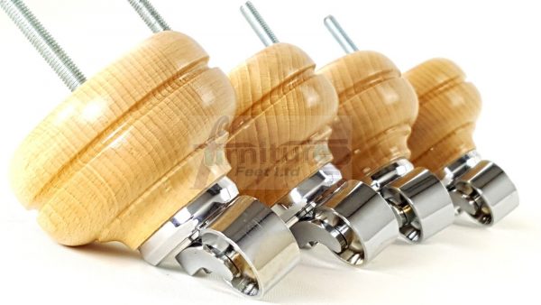 4 Turned Bun Wood Furniture Sofa Chair Legs M8 Replacement Castor Feet 95mm High - Image 18