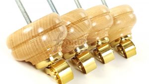4  Wood Feet Natural Turned Furniture Brass Castor Leg Chair Stool Sofas M8