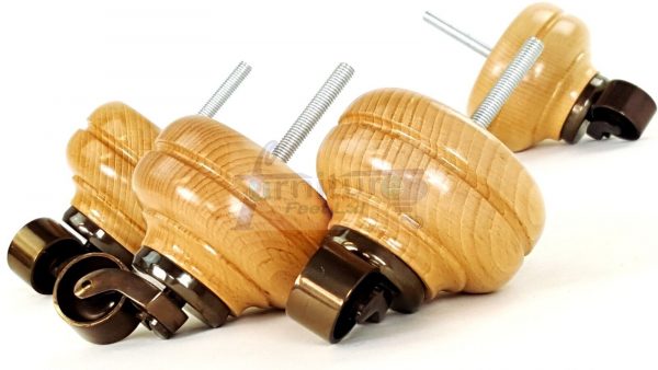4 Turned Bun Wood Furniture Sofa Chair Legs M8 Replacement Castor Feet 95mm High - Image 19