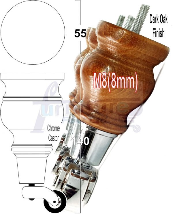 4 Turned Wood Castor Legs 150mm High Chair Beds Sofa Furniture Feet Dark Oak M8 - Image 14