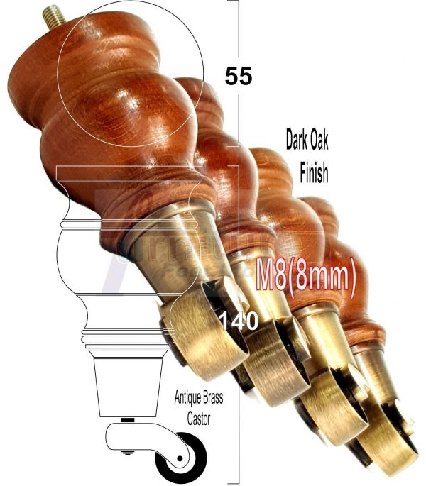 4 Turned Wood Castor Legs 150mm High Chair Beds Sofa Furniture Feet Dark Oak M8 - Image 15