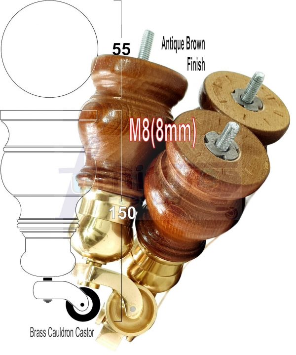 4 Turned Wood Castor Legs 150mm High Chair Beds Sofa Furniture Feet Dark Oak M8 - Image 16