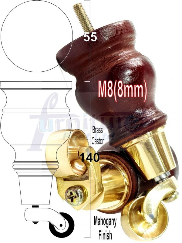 4 Turned Wood Castor Legs 150mm High Chair Beds Sofa Furniture Feet Mahogany M8 - Image 13