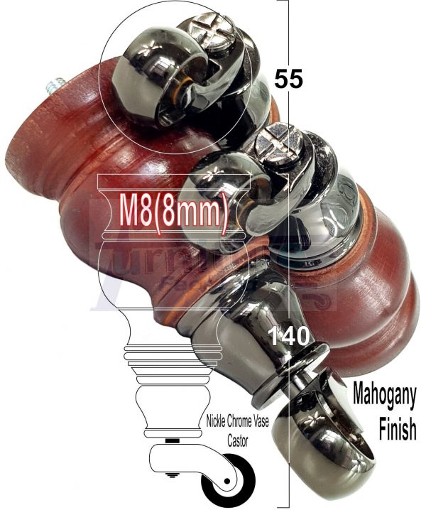 4 Turned Wood Castor Legs 150mm High Chair Beds Sofa Furniture Feet Mahogany M8 - Image 20