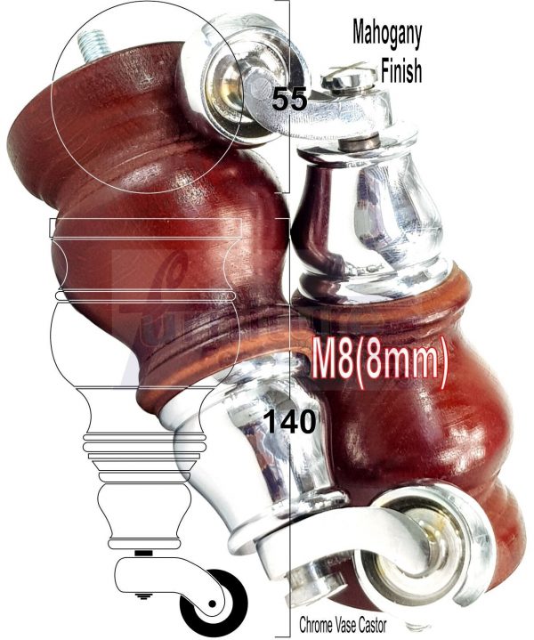 4 Turned Wood Castor Legs 150mm High Chair Beds Sofa Furniture Feet Mahogany M8 - Image 22