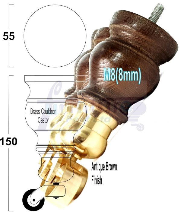4 Turned Wood Castor Legs 150mm High Chair Furniture Feet Antique Brown M8(8mm) - Image 16