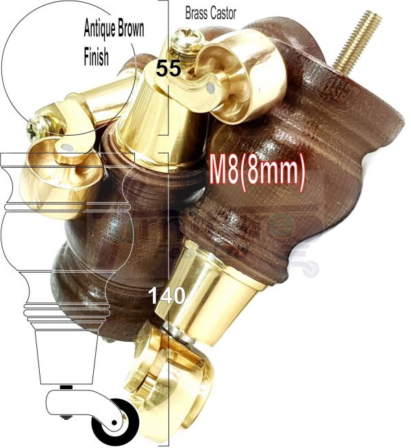 4 Turned Wood Castor Legs 150mm High Chair Furniture Feet Antique Brown M8(8mm) - Image 13