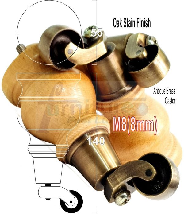 4 Turned Wood Castor Legs 150mm High Chair Sofa Furniture Feet Oak Stain M8 - Image 15
