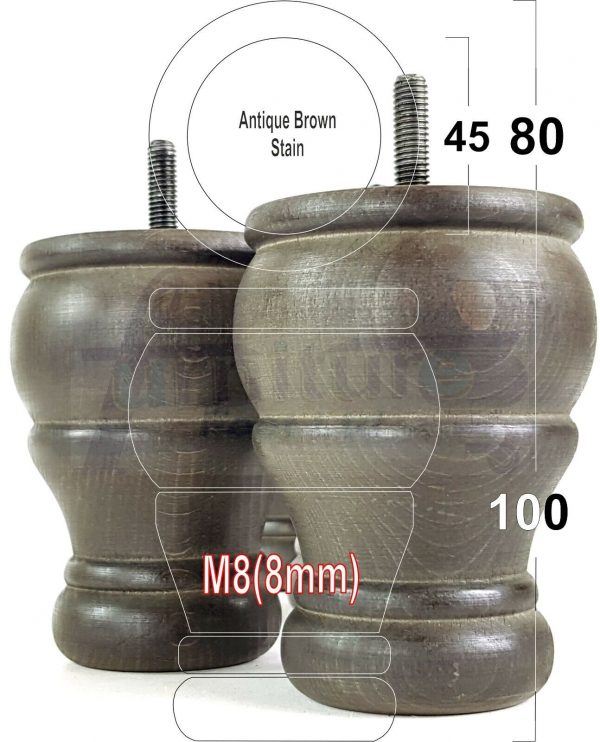 4 Turned Wood Furniture Chair Legs M8 Replacement Sofa, Settee Feet 100mm High - Image 14
