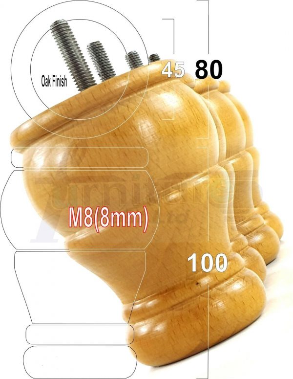 4 Turned Wood Furniture Chair Legs M8 Replacement Sofa, Settee Feet 100mm High - Image 27