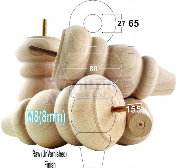 4 Turned Wood Sofa Legs 150mm High Replacement Furniture Feet Chairs Cabinets M8 - Image 24