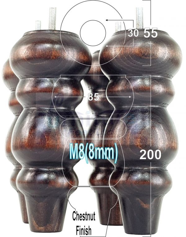 4 Turned Wood Sofa Legs 200mm High Replacement Furniture Feet Chairs Cabinets M8 - Image 30