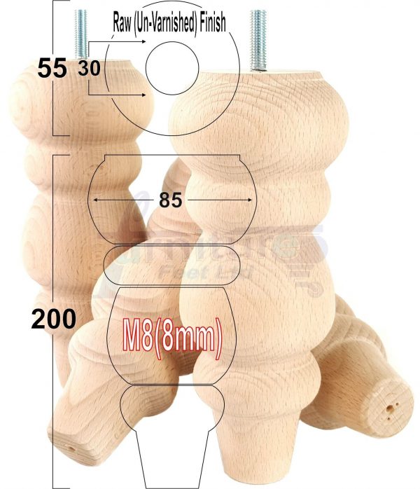 4 Turned Wood Sofa Legs 200mm High Replacement Furniture Feet Chairs Cabinets M8 - Image 22