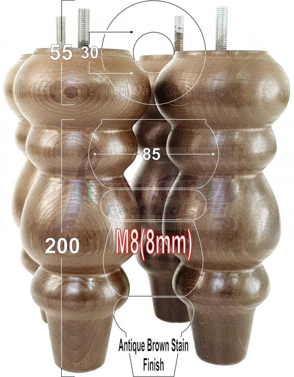 4 Turned Wood Sofa Legs 200mm High Replacement Furniture Feet Chairs Cabinets M8 - Image 11