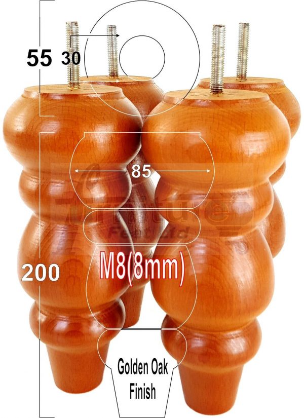 4 Turned Wood Sofa Legs 200mm High Replacement Furniture Feet Chairs Cabinets M8 - Image 17