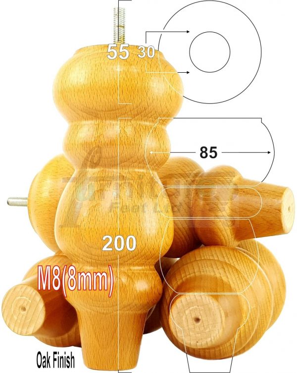 4 Turned Wood Sofa Legs 200mm High Replacement Furniture Feet Chairs Cabinets M8 - Image 23