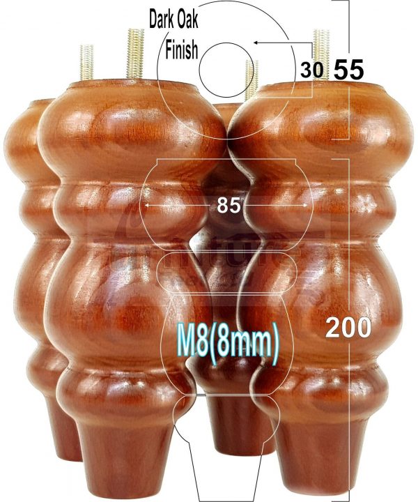 4 Turned Wood Sofa Legs 200mm High Replacement Furniture Feet Chairs Cabinets M8 - Image 14