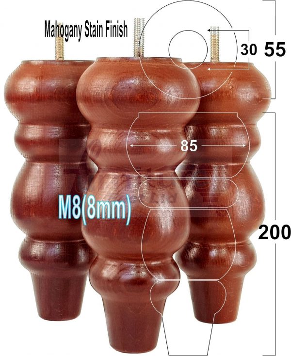 4 Turned Wood Sofa Legs 200mm High Replacement Furniture Feet Chairs Cabinets M8 - Image 33