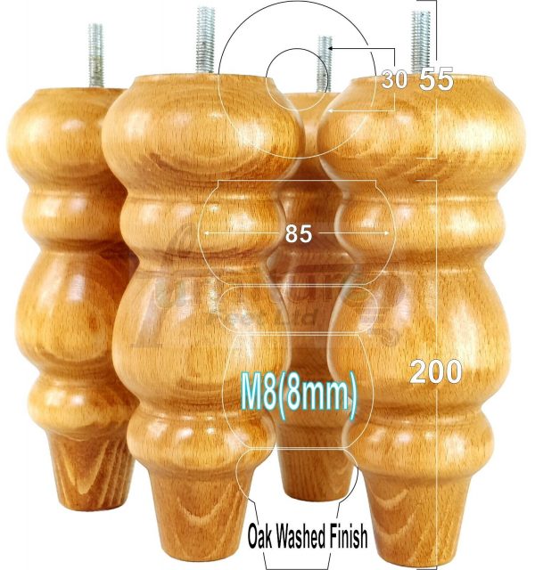 4 Turned Wood Sofa Legs 200mm High Replacement Furniture Feet Chairs Cabinets M8 - Image 24