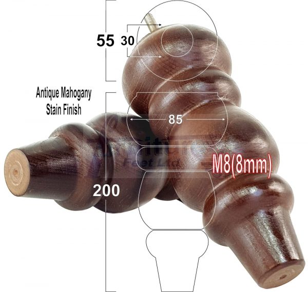 4 Turned Wood Sofa Legs 200mm High Replacement Furniture Feet Chairs Cabinets M8 - Image 27