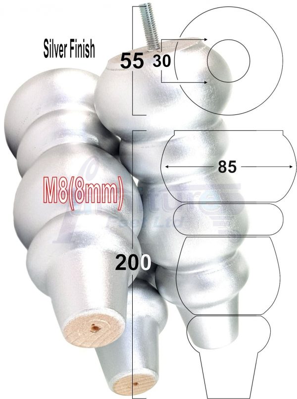4 Turned Wood Sofa Legs 200mm High Replacement Furniture Feet Chairs Cabinets M8 - Image 37