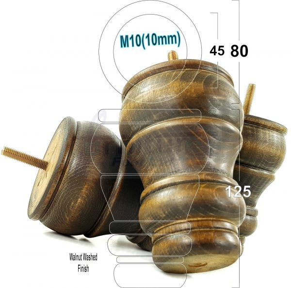 4 WOODEN FURNITURE LEGS M10 REPLACEMENT BUN FEET 125mm HIGH MULTIPLE COLOURS - Image 24