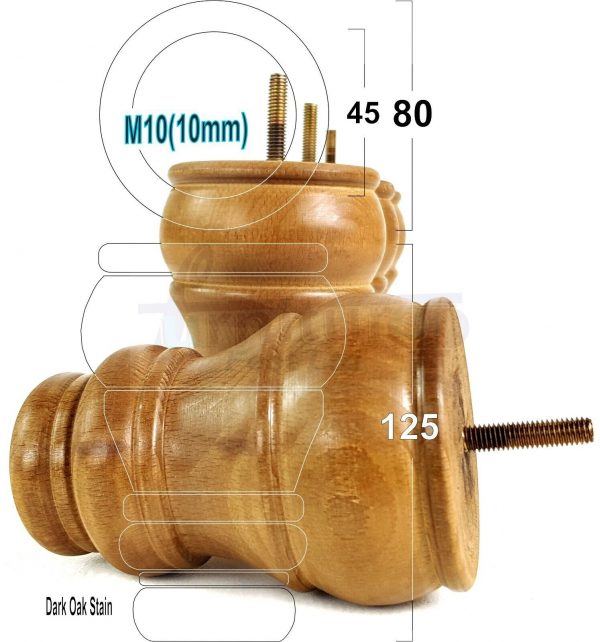 4 WOODEN FURNITURE LEGS M10 REPLACEMENT BUN FEET 125mm HIGH MULTIPLE COLOURS - Image 30