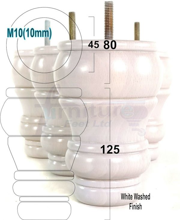 4 WOODEN FURNITURE LEGS M10 REPLACEMENT BUN FEET 125mm HIGH MULTIPLE COLOURS - Image 33