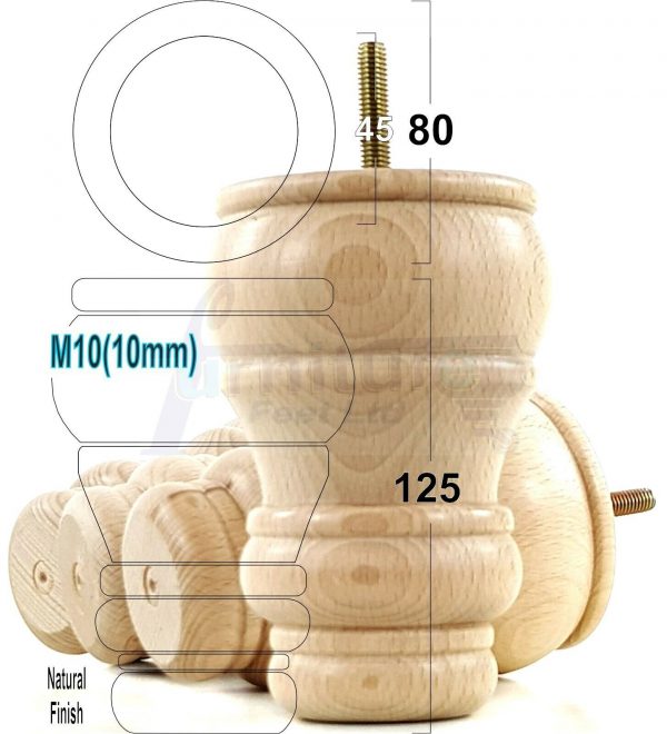 4 WOODEN FURNITURE LEGS M10 REPLACEMENT BUN FEET 125mm HIGH MULTIPLE COLOURS - Image 14