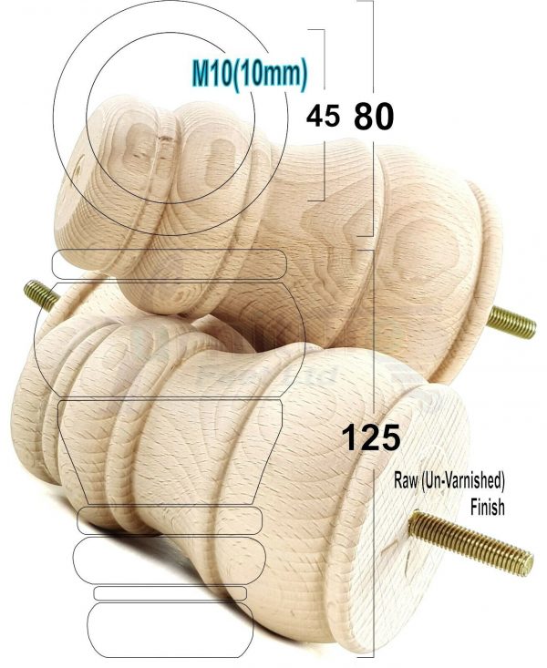 4 WOODEN FURNITURE LEGS M10 REPLACEMENT BUN FEET 125mm HIGH MULTIPLE COLOURS - Image 31