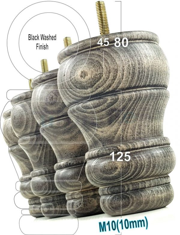 4 WOODEN FURNITURE LEGS M10 REPLACEMENT BUN FEET 125mm HIGH MULTIPLE COLOURS - Image 16