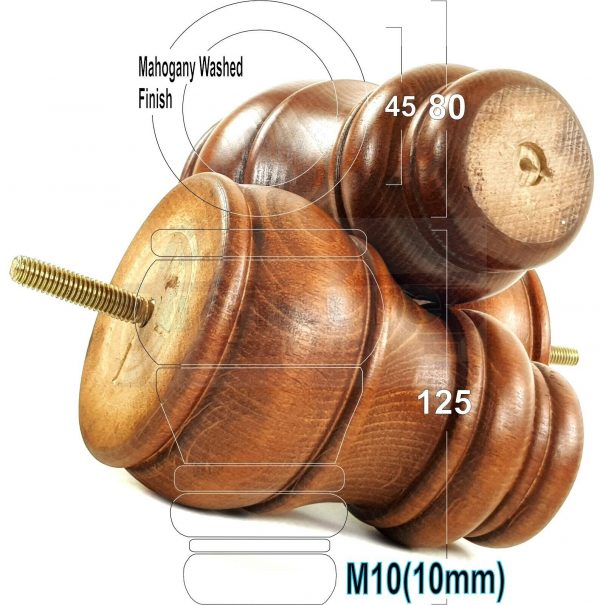 4 WOODEN FURNITURE LEGS M10 REPLACEMENT BUN FEET 125mm HIGH MULTIPLE COLOURS - Image 26