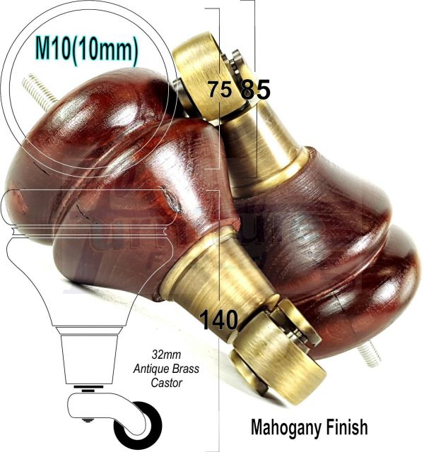 4 WOODEN FURNITURE LEGS M10 REPLACEMENT FEET WITH MULTIPLE CASTORS 140mm HIGH - Image 5