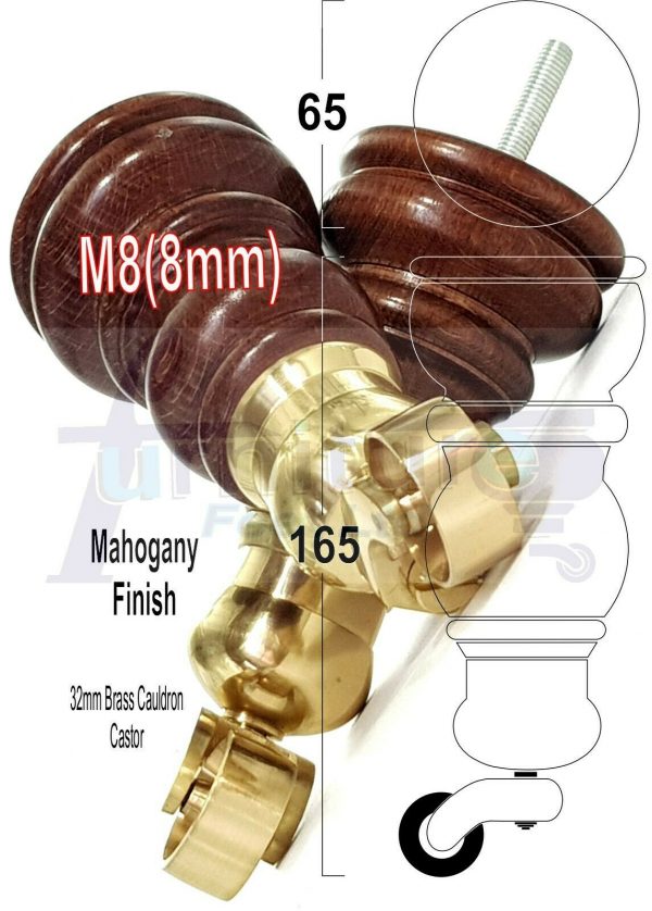 4 WOODEN FURNITURE LEGS M8 REPLACEMENT FEET WITH MULTIPLE CASTORS 165mm HIGH - Image 16
