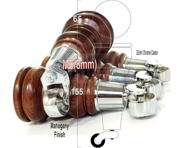 4 WOODEN FURNITURE LEGS M8 REPLACEMENT FEET WITH MULTIPLE CASTORS 165mm HIGH - Image 13