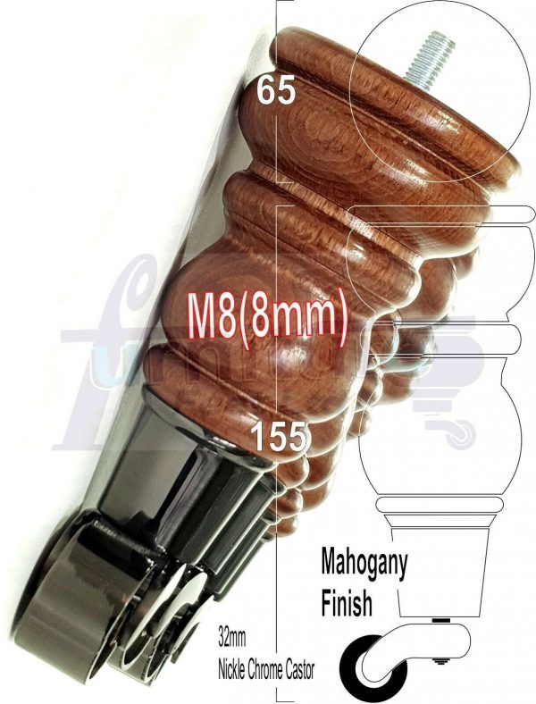 4 WOODEN FURNITURE LEGS M8 REPLACEMENT FEET WITH MULTIPLE CASTORS 165mm HIGH - Image 15