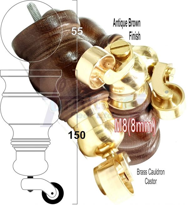 4 Wood Furniture Sofa Legs M8 Castor Replacment Chair Settee Feet 140mm or 150mm - Image 22