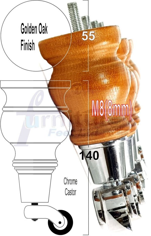 4 Wood Furniture Sofa Legs M8 Castor Replacment Chair Settee Feet 140mm or 150mm - Image 14