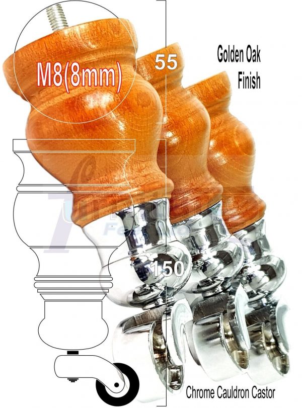 4 Wood Furniture Sofa Legs M8 Castor Replacment Chair Settee Feet 140mm or 150mm - Image 23