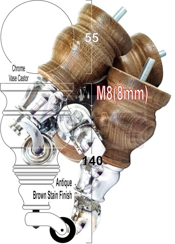 4 Wood Furniture Sofa Legs M8 Castor Replacment Chair Settee Feet 140mm or 150mm - Image 18