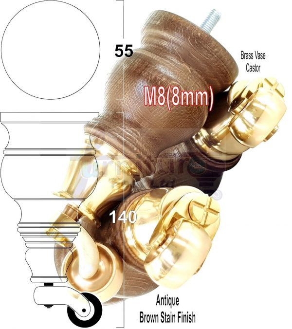 4 Wood Furniture Sofa Legs M8 Castor Replacment Chair Settee Feet 140mm or 150mm - Image 17
