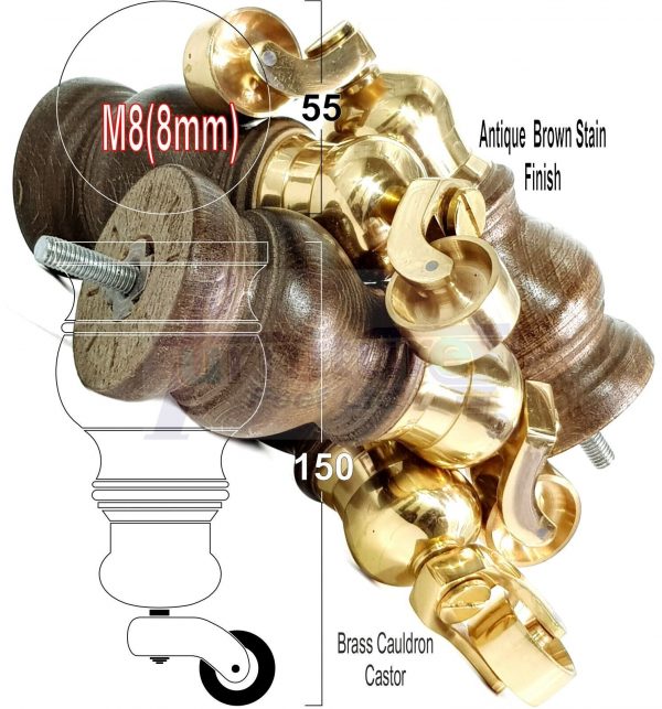4 Wood Furniture Sofa Legs M8 Castor Replacment Chair Settee Feet 140mm or 150mm - Image 22