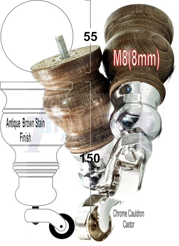 4 Wood Furniture Sofa Legs M8 Castor Replacment Chair Settee Feet 140mm or 150mm - Image 23