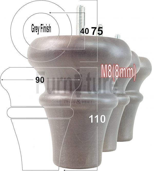 4 Wood Turned Bun Feet Furniture Legs M8 110mm High Multiple Colours Sofa Chairs - Image 12