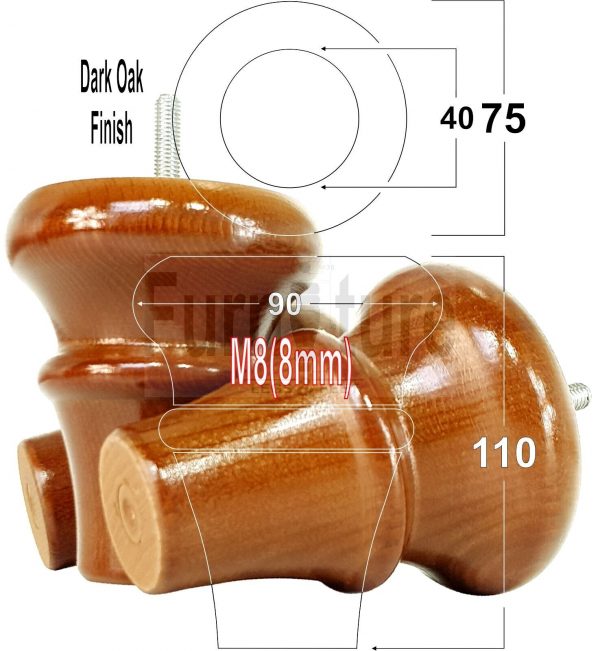 4 Wood Turned Bun Feet Furniture Legs M8 110mm High Multiple Colours Sofa Chairs - Image 11