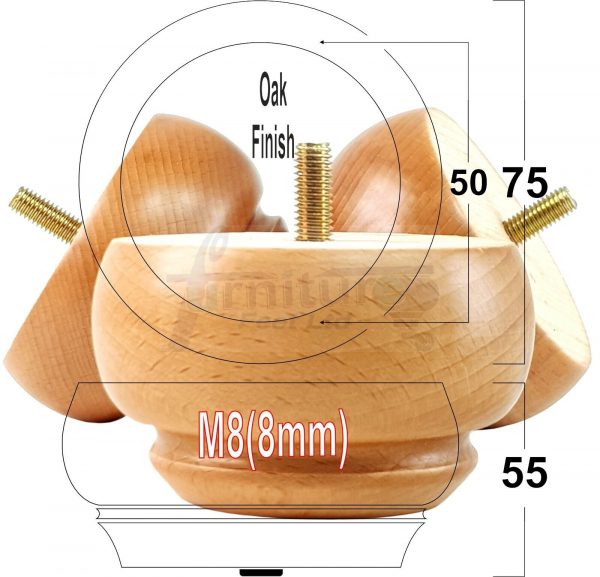 4 Wood Turned Bun Feet Furniture Legs M8 Multiple Colours 55mm High Sofa Chairs - Image 13