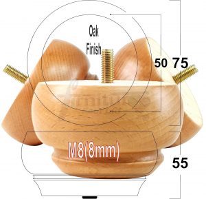Wooden Sofa Leg 55mm High Oak 4 Replacement Turned Bun Feet M8
