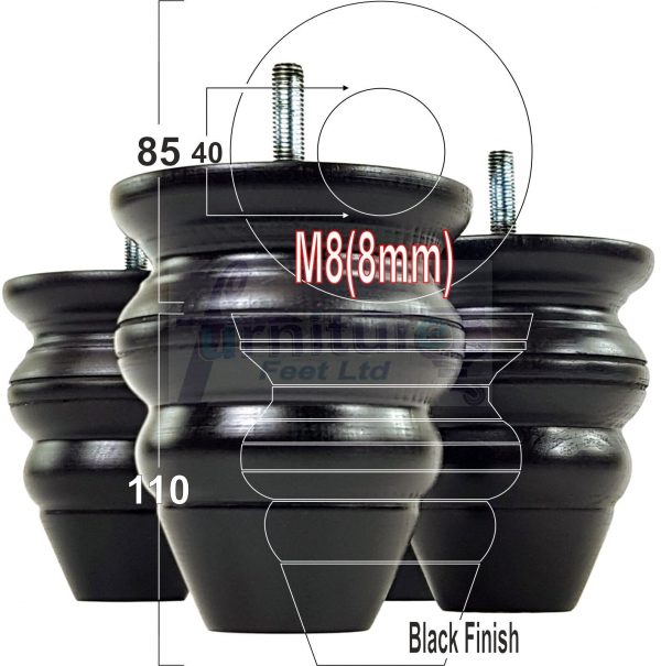 4 Wood Turned Bun Furniture Legs M8 Replacement Chair Sofa Bed Feet 110mm High - Image 14