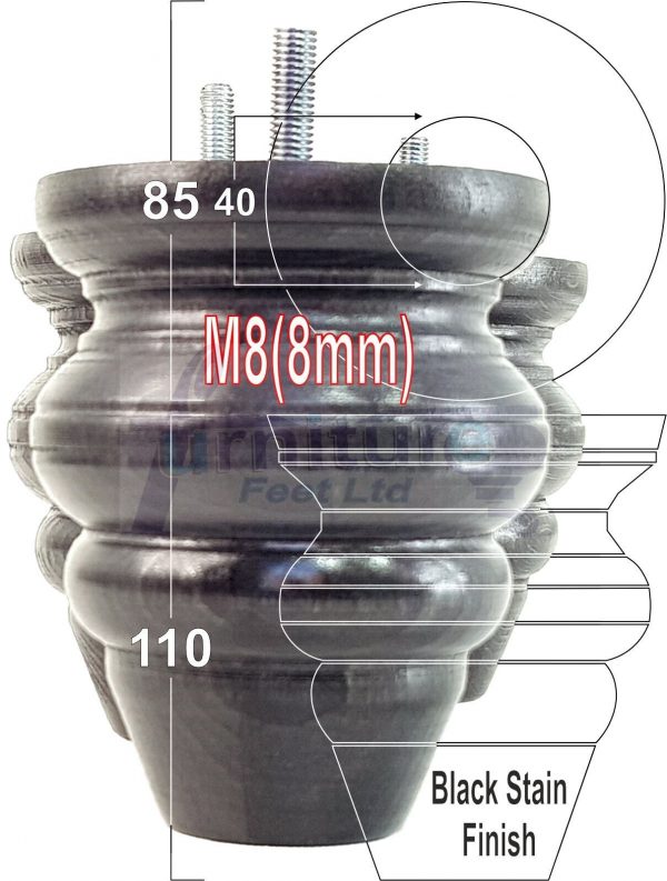 4 Wood Turned Bun Furniture Legs M8 Replacement Chair Sofa Bed Feet 110mm High - Image 38