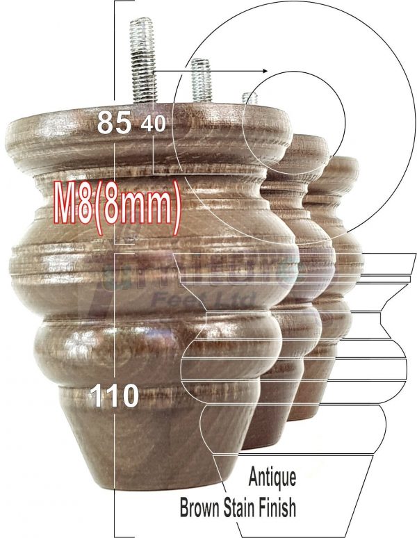 4 Wood Turned Bun Furniture Legs M8 Replacement Chair Sofa Bed Feet 110mm High - Image 13